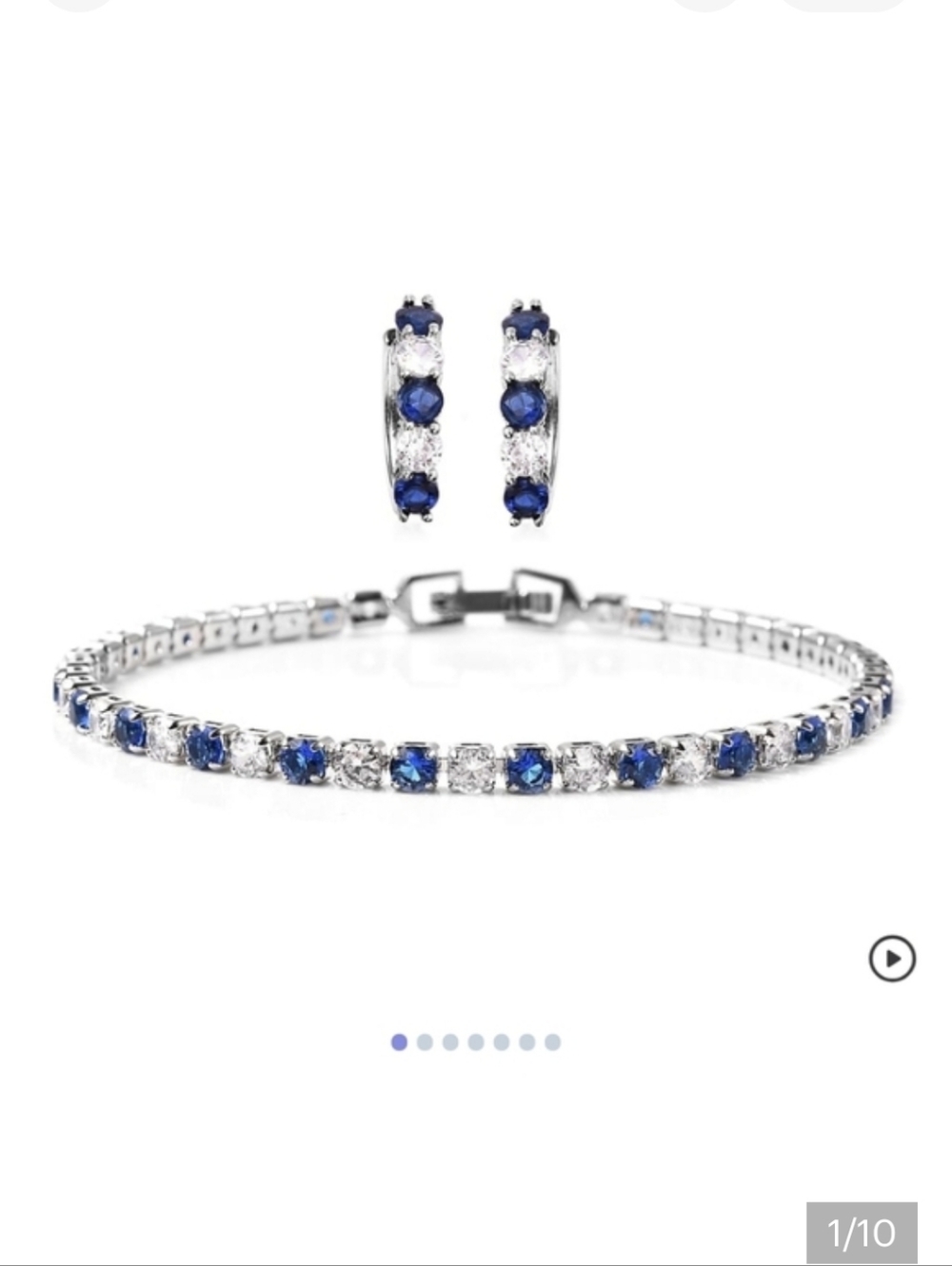 🆕Lab Created Blue Sapphire, Simulated Diamond Tennis Bracelet & Huggie Earrings